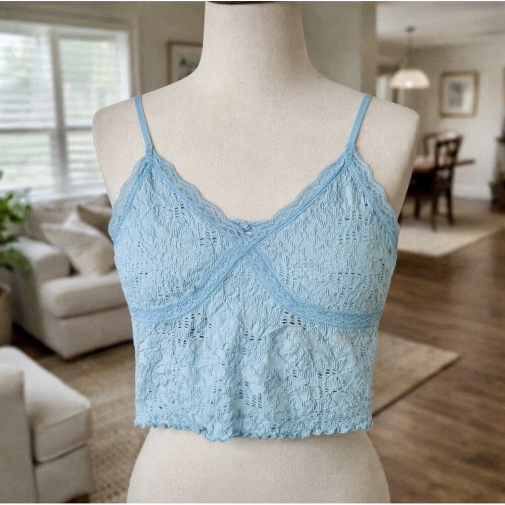 Kohls Adjustable Light Blue Strap Lace Babydoll Stretch Vintage Tank Top Large